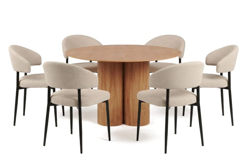Juno Matgrupp runt 130 cm Ek med 6 Sawako Matstolar - Ek - Products - Möbler - Bord & matgrupp - Matgrupp