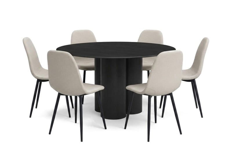Juno Matgrupp runt 130 cm Svart med 6 Nibe Matstolar - Svart - Products - Möbler - Bord & matgrupp - Matgrupp