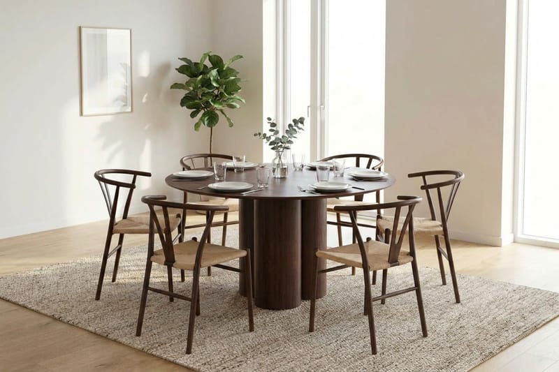 Juno Matgrupp runt 130 cm Valnöt med 6 Elysia Matstolar - Products - Möbler - Bord & matgrupp - Matgrupp