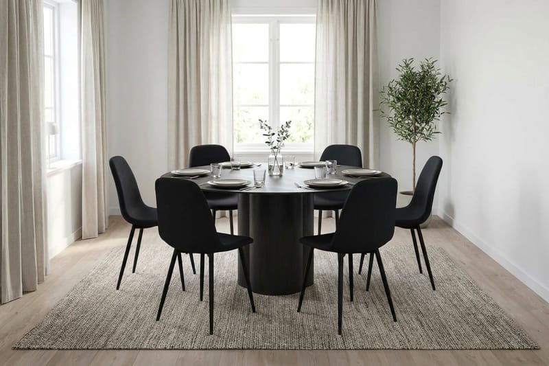 Juno Matgrupp runt 150 cm Svart med 6 Nibe Matstolar - Svartlaserad ek - Products - Möbler - Bord & matgrupp - Matgrupp