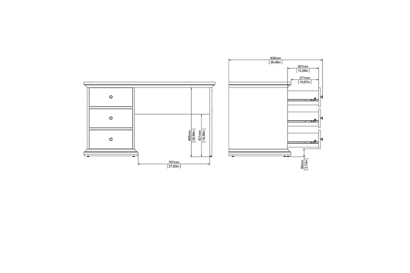 Paris Skrivbord 130 cm - Vit - Products - Möbler - Bord & matgrupp - Kontorsbord - Datorbord