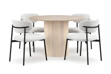 Kopparbo Matbord 106 cm med 4 Lucy Matstolar - White / Vit Bouclé / Metallben Svart - Products - Möbler - Bord & matgrupp - Matgrupp