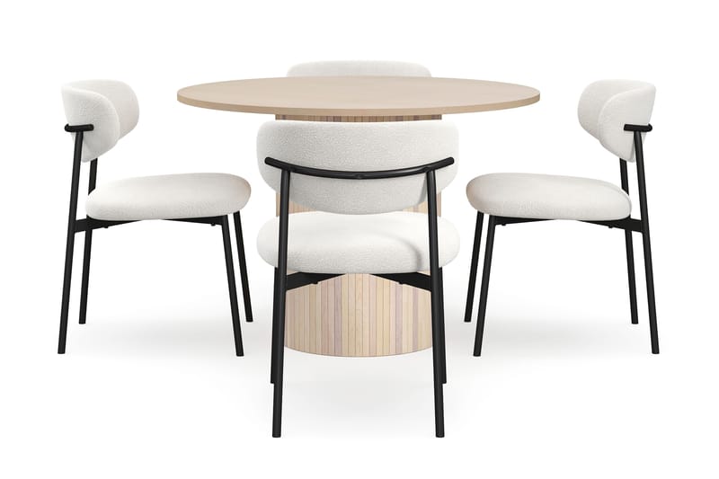 Kopparbo Matbord 106 cm med 4 Lucy Matstolar - White / Vit Bouclé / Metallben Svart - Products - Möbler - Bord & matgrupp - Matgrupp