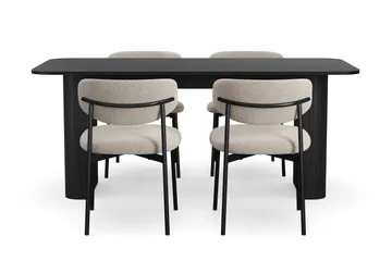 Kopparbo Matbord 180-240 cm Förlängningsbart med 4 Lucy Matstolar - Svart / Greige Bouclé / Metallben Svart - Products - Möbler - Bord & matgrupp - Matgrupp