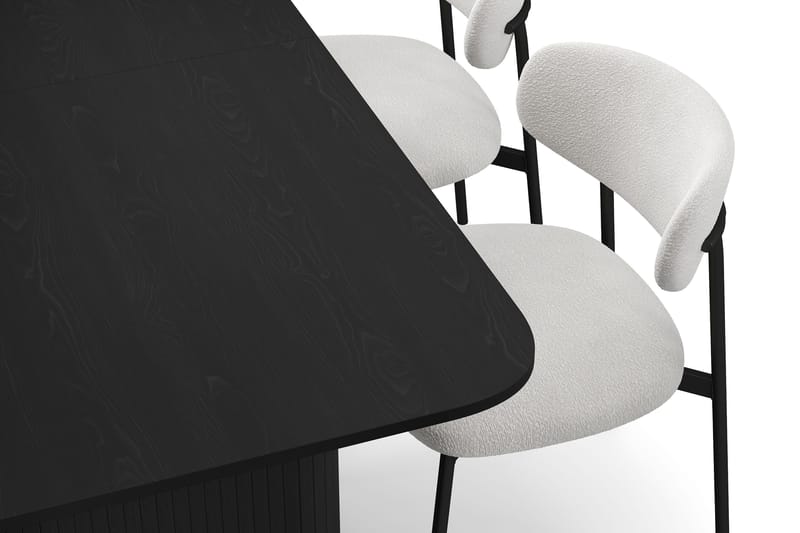Kopparbo Matbord 180-240 cm Förlängningsbart med 4 Lucy Matstolar - Svart / Vit Bouclé / Metallben Svart - Products - Möbler - Bord & matgrupp - Matgrupp