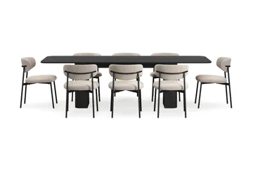 Kopparbo Matbord 200-260 cm Förlängningsbart med 8 Lucy Matstolar - Svart / Greige Bouclé / Metallben Svart - Products - Möbler - Bord & matgrupp - Matgrupp
