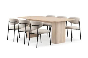 Kopparbo Matbord 200-260 cm Förlängningsbart med illäggsskiv med 6 Lucy Matstolar - Vit / Greige Bouclé / Metallben Svart - Products - Möbler - Bord & matgrupp - Matgrupp