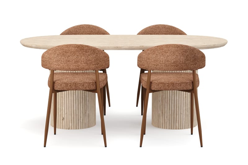 Kopparbo Matbord Travetin utseende med 4 st Jairam Matstolar - Beige - Products - Möbler - Bord & matgrupp - Matgrupp