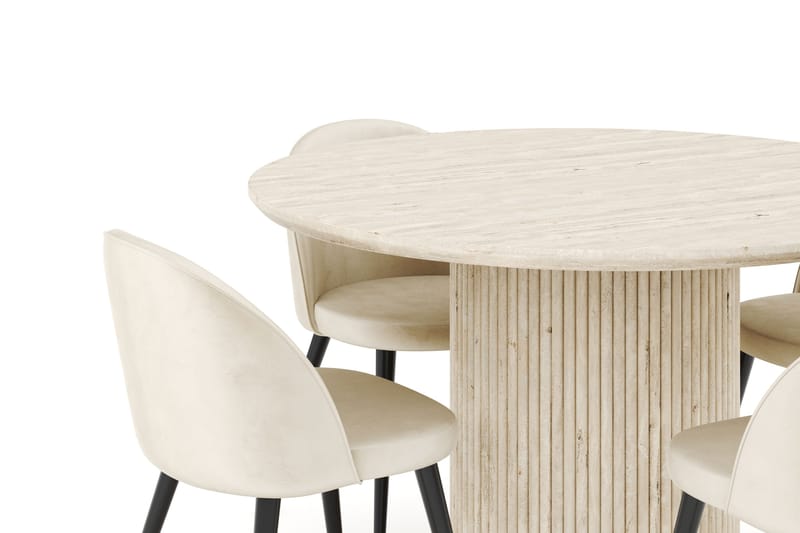 Kopparbo Matgrupp 120 cm Rund med 4 Valeri Sammetsstolar - Travetin - Products - Möbler - Bord & matgrupp - Matgrupp