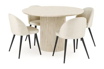 Kopparbo Matgrupp 120 cm Rund med 4 Valeri Sammetsstolar - Travetin - Products - Möbler - Bord & matgrupp - Matgrupp