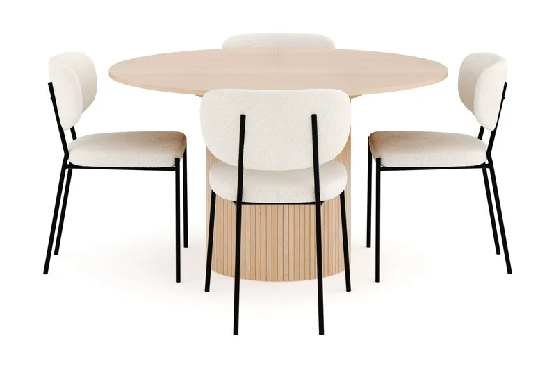 Kopparbo Matgrupp 130 cm Rund Förlängningsbart med 4 Gemmiano Matstolar - Whitewash - Products - Möbler - Bord & matgrupp - Matgrupp