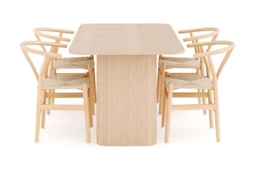 Kopparbo Matgrupp 180-240 cm Förlängningsbart med 4 Dastoori Matstolar - Whitewash - Products - Möbler - Bord & matgrupp - Matgrupp