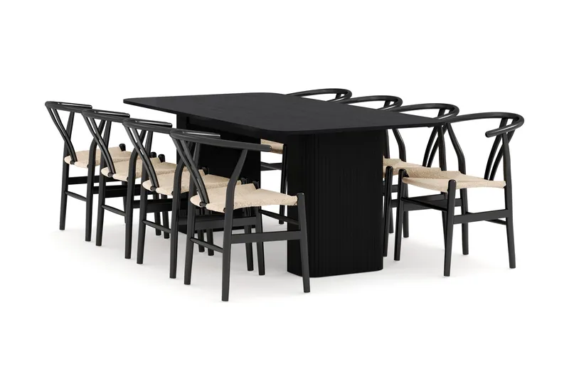Kopparbo Matgrupp förlängningsbart 200-260 cm med 8 Dastoori Matstol - 2220067-8,2229312-1, Svart