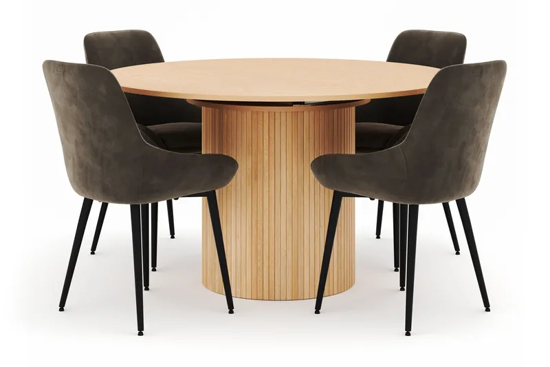 Kopparbo Rund Matgrupp 130-150 cm 4 Alsarp Matstolar, Natural