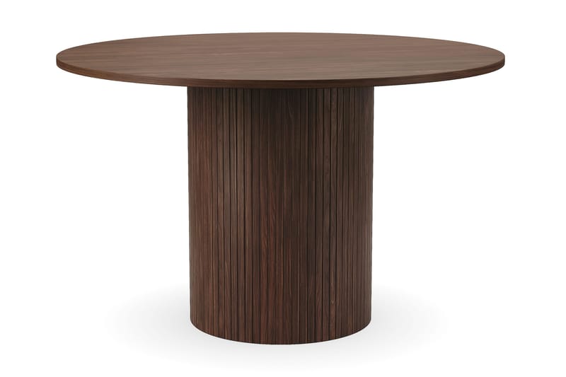 Kopparbo Runt Matbord 120 cm med 4 Greya Matstolar med armstöd - Mörkbrun / Vit Bouclé / Metallben Valnöt - Products - Möbler - Bord & matgrupp - Matgrupp