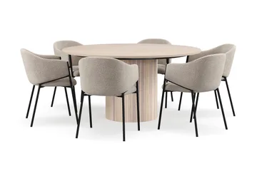 Kopparbo Runt Matbord 150 cm med 6 Filip Matstolar - Vit / Taupe Bouclé - Products - Möbler - Bord & matgrupp - Matgrupp