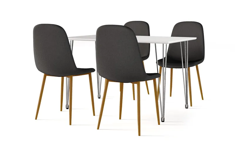 Kronblom Matbord 120 cm +  4 st Nibe stol svart med ek ben, Vit/Svart