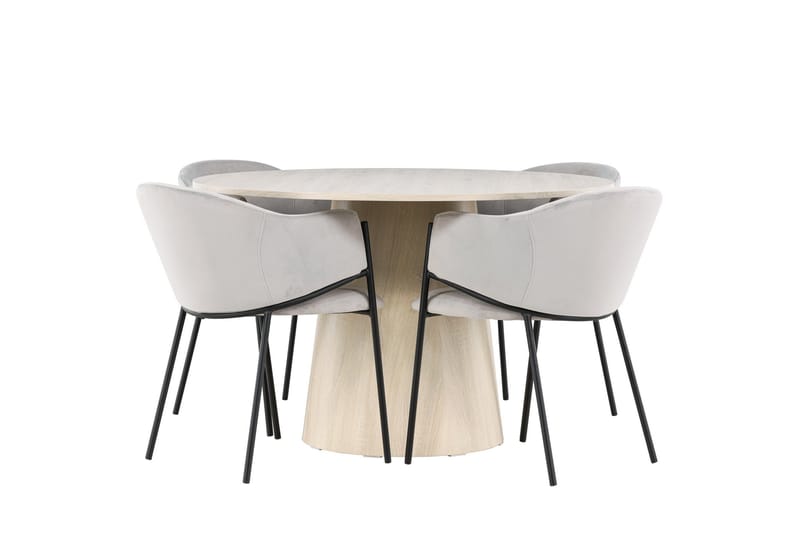 Lanzo Matgrupp 120 cm Rund med 4 Evelina stolar - Whitewash/Grå - Products - Möbler - Bord & matgrupp - Matgrupp