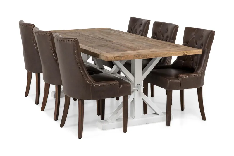 Lyon Förlängningsbar Matgrupp 200 cm med 6 Tuva Stol, Natur/Vit/Brun