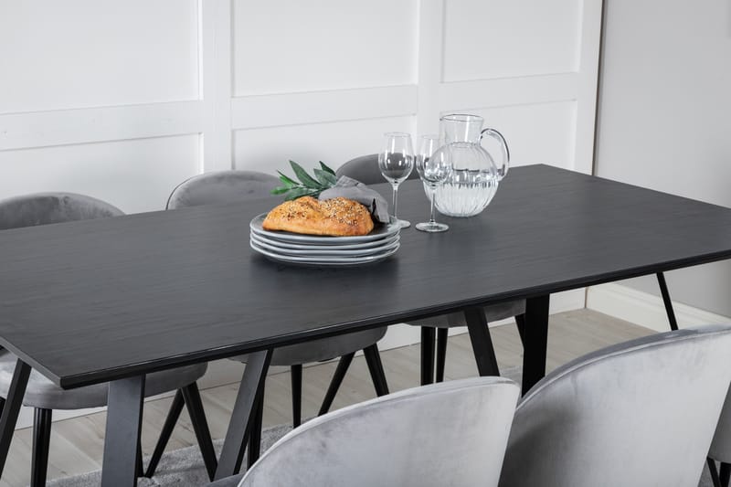 Marina Matgrupp 180 cm Rektangulär med 6 Velvet stolar - Svart - Products - Möbler - Bord & matgrupp - Matgrupp