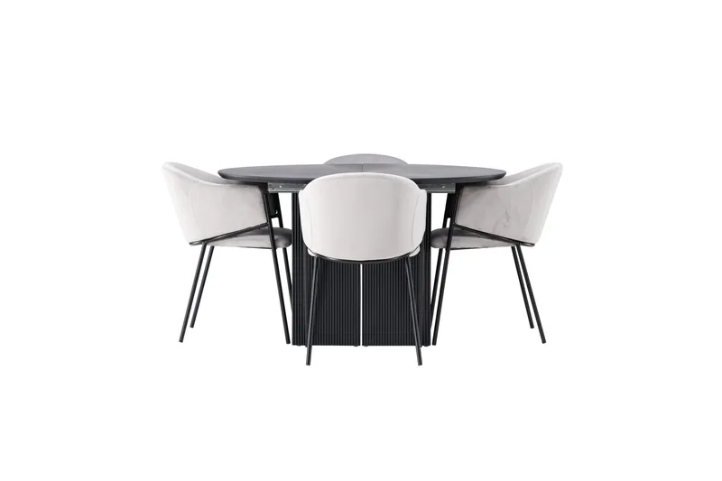 Matilda Matgrupp 130 cm Rund med 4 Evelina Stolar - Svart - Products - Möbler - Bord & matgrupp - Matgrupp