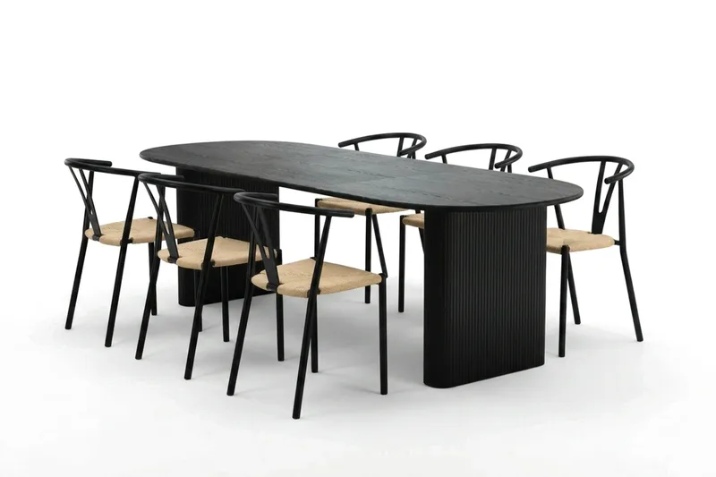 Noira Matgrupp förlängningsbart 220-320 cm Svart med 6 Elysia Matstolar - Products - Möbler - Bord & matgrupp - Matgrupp