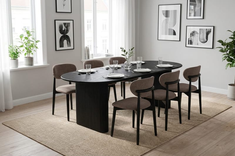 Noira Matgrupp rektangulärt 220 cm Svart med 6 Molly Matstolar - Svart - Products - Möbler - Bord & matgrupp - Matgrupp