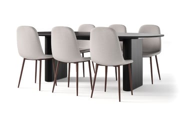Noira Ovalt Matbord 220 cm Svart +  6 st Nibe stol grå med valnöt ben - Svart/Grå - Products - Möbler - Bord & matgrupp - Matgrupp