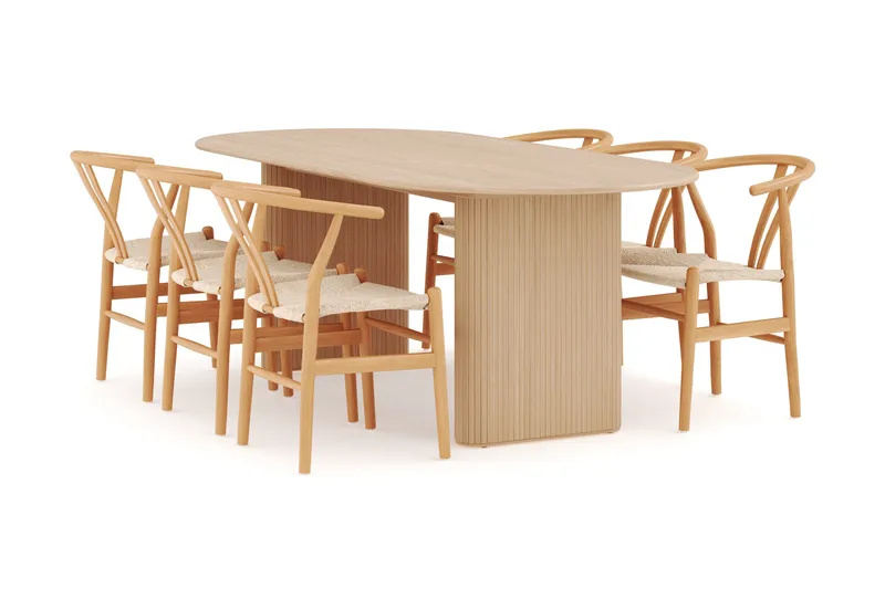 Noira Ovalt Matgrupp 220 cm med 6 Dastoori Matstolar - Natur - Products - Möbler - Bord & matgrupp - Matgrupp