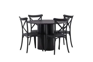 Olivia Matgrupp 110 cm Rund med 4 Crosett Stolar - Svart - Products - Möbler - Bord & matgrupp - Matgrupp