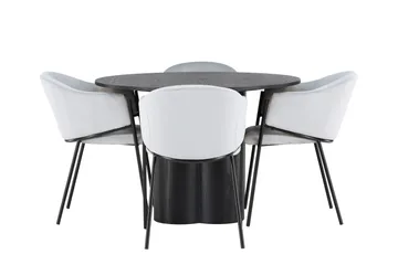 Olivia Matgrupp 110 cm Rund med 4 Evelina Stolar - Svart - Products - Möbler - Bord & matgrupp - Matgrupp