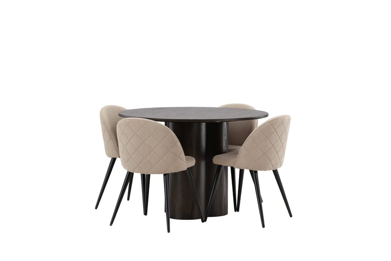 Olivia Matgrupp 110 cm Rund med 4 Velvet stolar - Beige - Products - Möbler - Bord & matgrupp - Matgrupp