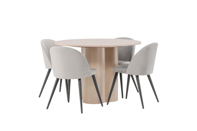 Olivia Matgrupp 110 cm Rund med 4 Velvet stolar - Whitewash - Products - Möbler - Bord & matgrupp - Matgrupp