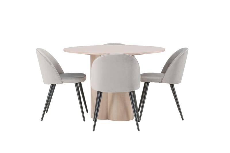 Olivia Matgrupp 110 cm Rund med 4 Velvet stolar - Whitewash - Products - Möbler - Bord & matgrupp - Matgrupp