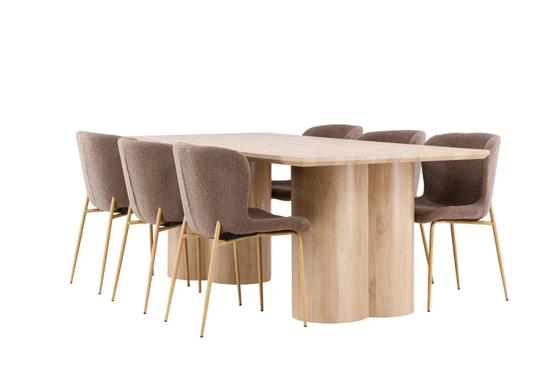 Olivia Matgrupp 210 cm Rektangulär med 6 Modesto stolar - Whitewash/Brun - Products - Möbler - Bord & matgrupp - Matgrupp