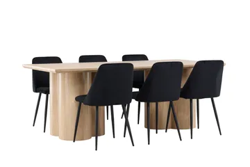 Olivia Matgrupp 210 cm Rektangulär med 6 Night stolar - Whitewash/Svart - Products - Möbler - Bord & matgrupp - Matgrupp