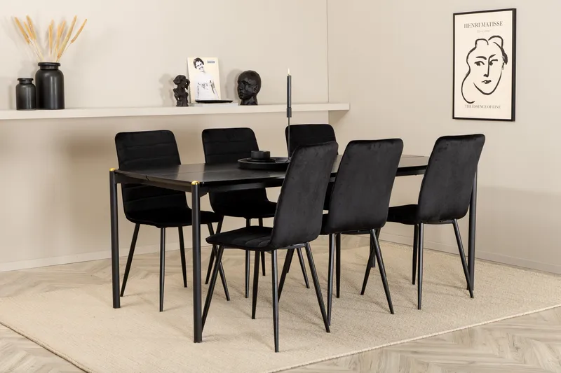 Pelle Matgrupp 190 cm Rektangulär med 6 Windu stolar - Svart - Products - Möbler - Bord & matgrupp - Matgrupp