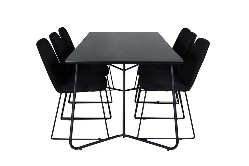 Petra Matgrupp 190 cm Rektangulär med 6 Muce stolar, Svart