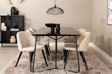 Petra Matgrupp 190 cm Rektangulär med 6 Velvet stolar - Svart - Products - Möbler - Bord & matgrupp - Matgrupp