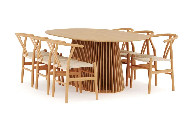 Peyra Matgrupp 200 cm Ovalt Ek med 6 Dastoori Matstol - 2220068-6,1893461-1, Natur
