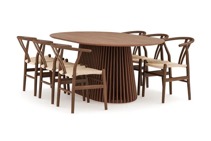 Peyra Matgrupp 200 cm Ovalt med 6 Dastoori Matstol - 2220070-6,1893316-1, Valnöt