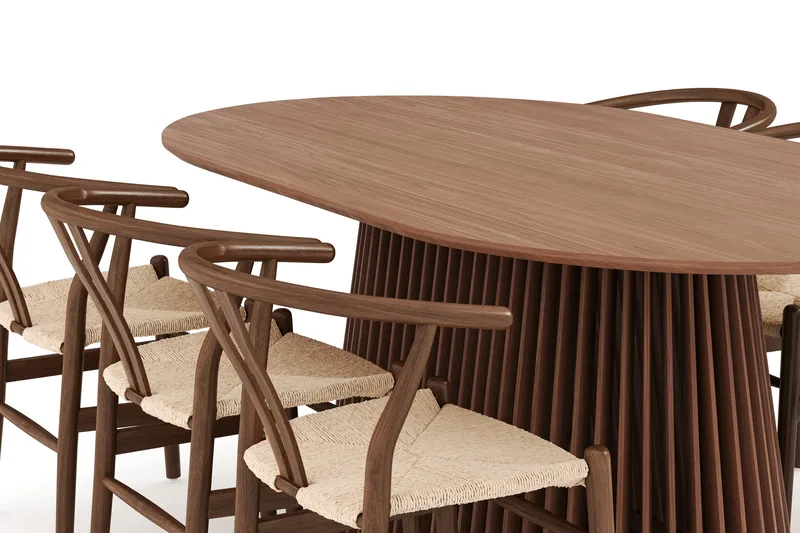 Peyra Matgrupp 200 cm Ovalt med 6 Dastoori Matstol - 2220070-6,1893316-1 - Valnöt - Products - Möbler - Bord & matgrupp - Matgrupp
