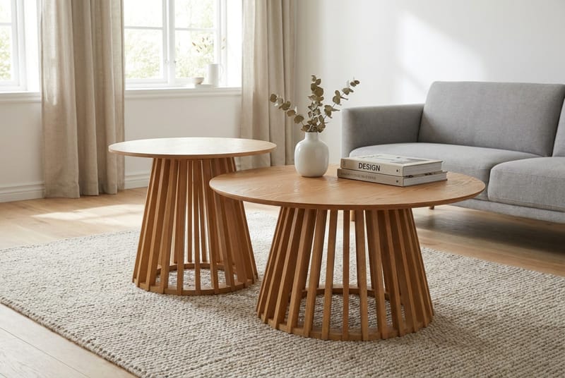 Peyra Soffbord Satsbord Runt 86/60 cm Fanér - Ek - Products - Möbler - Bord & matgrupp - Soffbord