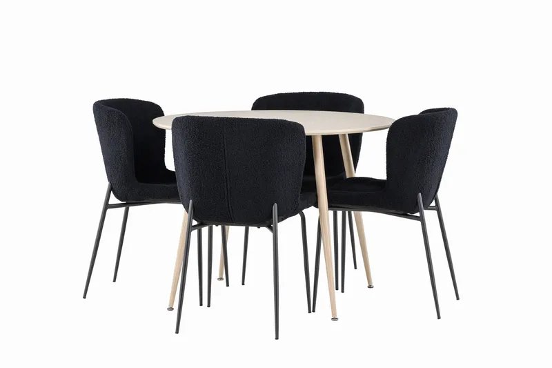 Plaza Matgrupp 100 cm Rund med 4 Modesto stolar, Whitewash/Svart
