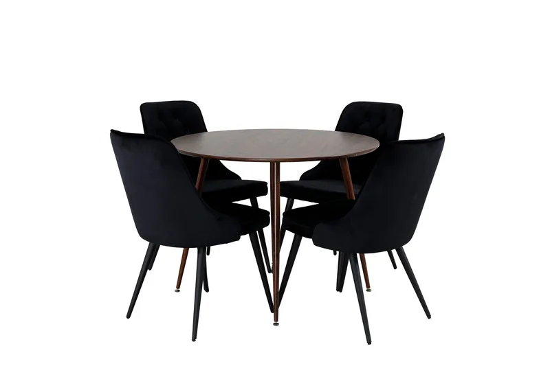Plaza Matgrupp 100 cm Rund med 4 Velvet Deluxe stolar, Svart