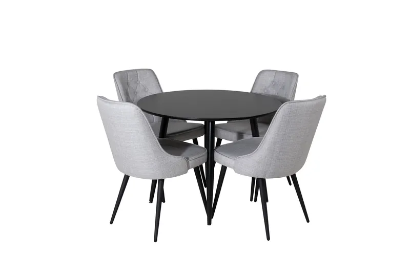 Plaza Matgrupp 100 cm Rund med 4 Velvet Deluxe stolar, Svart