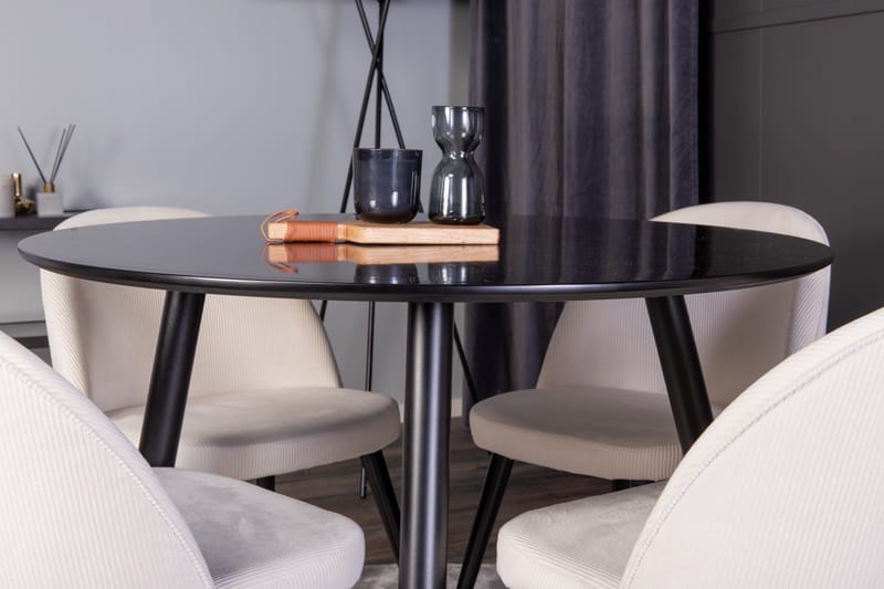 Plaza Matgrupp 100 cm Rund med 4 Velvet stolar - Svart - Products - Möbler - Bord & matgrupp - Matgrupp