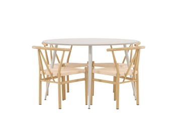 Plaza Matgrupp 120 cm Rund med 4 Alfons stolar - Beige/Beige - Products - Möbler - Bord & matgrupp - Matgrupp