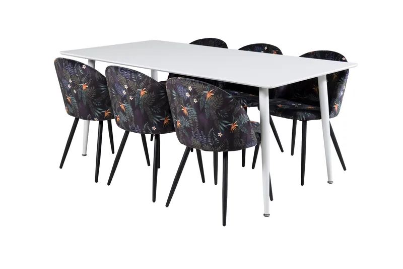 Polar Matgrupp 180 cm Rektangulär med 6 Velvet stolar - Svart - Products - Möbler - Bord & matgrupp - Matgrupp