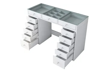 Ramender Sminkbord med förvaring Bordsskiva Glas 120 cm - Vit - Products - Möbler - Bord & matgrupp - Sminkbord & toalettbord